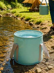 1pc Portable Outdoor Folding Ice Bucket, Reusable Collapsible Drink Holder, Light Blue, Suitable For Camping, Picnic, BBQ And Travel, Multi-Size