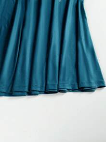 Women's Middle Eastern High Neck Dress Long Sleeve Loose Floor Length Middle Eastern Muslim Ramadhan Abaya - Blue - View 5