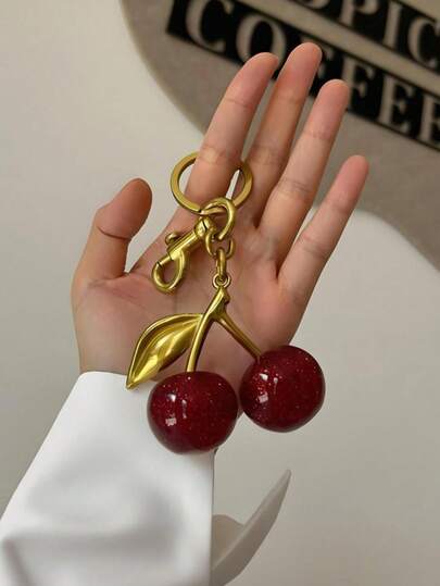 Cherry Keychain, Cherry Pendant Keychain, New Large Cherry Crystal Pendant Keychain, Shiny Cherry Keychain With Clip, Fruit Keychain Accessory, Women's Keychain, Cute Bag Charm, Party Keychain Gift Box, Shiny Resin Metal Zipper Pull Accessory For Wallet, Bag And Handbag Decoration, Car Keychain, Holiday Party Gift, Valentine's Day Gift