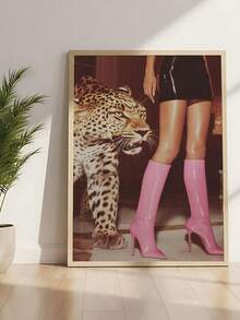 1pc Retro Leopard Poster, Luxury Art, Vintage Pink Leopard & Boots Print, Festival Gift,Suitable For Bedroom,Living Room,Kitchen,Apartment,Wall Arts,Wall Decor,Home Decor,Room Decor, Canvas Wall Art, Posters, Wall Art With Frame, Optional Frame ﻿ ﻿ - Multicolor - View 4