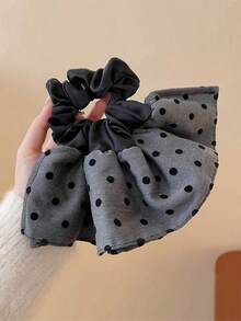1pc French Oversized Plaid Ruffle Scrunchie, Elegant Ponytail Holder Hair Accessory, Casual Style