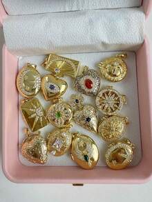 金色光泽水晶钻石复古浪漫金色不规则形状照片吊坠项链；不规则天使之眼皇冠吊坠；优雅叠戴首饰，女士照片吊坠项链（无包装盒） - 彩色 - 查看 7