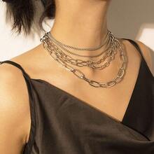 Chunky Necklaces For Women Punk Chain Silver Statement Collar Necklace - A型6 - 查看 4