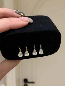 闪亮锆石水滴形吊坠耳环，时尚奢华的女士日常派对珠宝礼品 - 彩色 - 查看 4