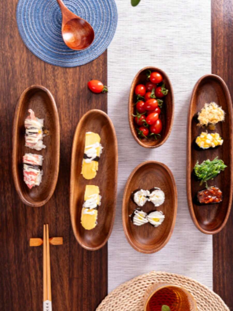 Japanese Sushi Tray, Boat-Shaped Tea Towel Holder, Wooden Bowls And Plates, Salad Bowl, Hotel Supplies, Fruit And Snack Plates - Brown - View 1