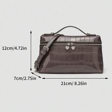1 pieza Bolso bandolera para mujer con cierre de cremallera, elegante bolso de mano de color liso con textura de piedra, con textura tejida de angora , de estilo retro minimalista y casual de piel sintética, adecuado para salidas, citas y viajes - Gris - Ver 8