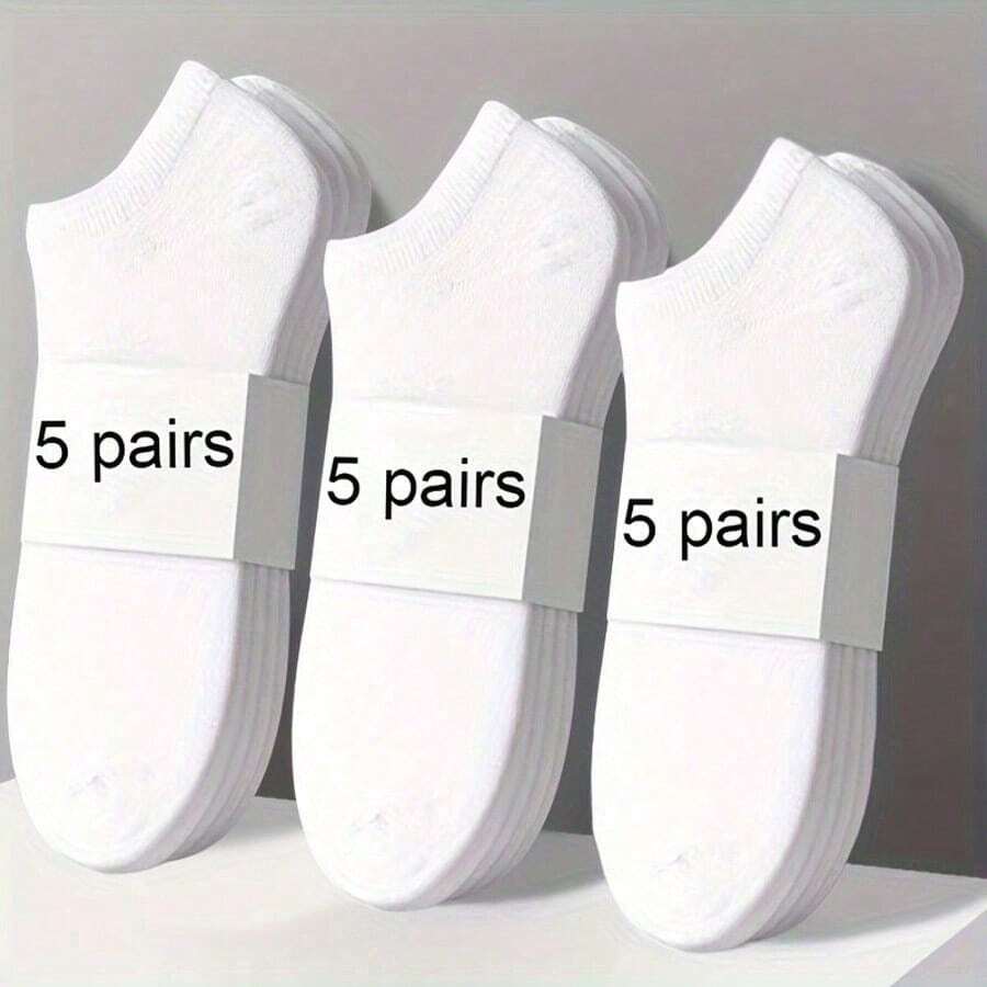 5-Pack Sweat-Absorbent Socks (Black/Gray/White) | Soft Fitted Design | All-Day Comfort For Work & Daily Life - 白色 - 查看 1