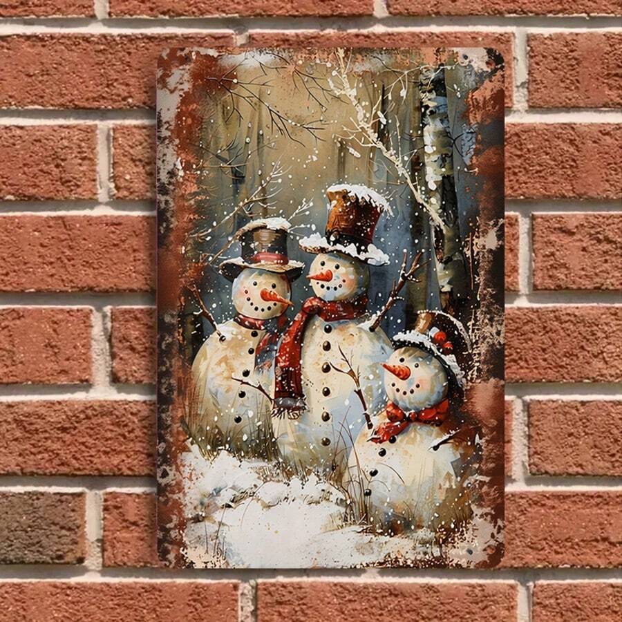 1 件复古做旧金属画，描绘冬季森林雪人一家，可作客厅、玄关墙面装饰，亦可作圣诞节和新年节日装饰，家居艺术礼品。 - 彩色 - 查看 1