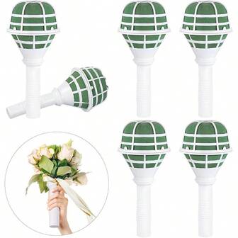 9pcs Foam Floral Bouquet Handle Holders, Suitable For DIY Wedding Bouquets, Comes With Fixable Diamond Bouquet Pins And Green Tapes, Wedding Supplies