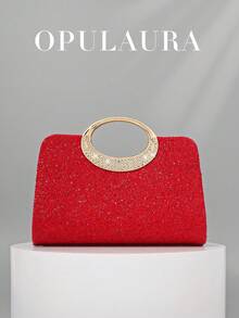 OpulAura Rhinestone Embellished Fashion Women Evening Bag, Sparkling Luxury Diamond Studded Clutch Purse Suitable For Gala, Party, Prom, Birthday, Wedding As Gift , New Year - Red - View 10