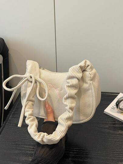 Bolso de hombro tipo tote con pliegues en forma de nube de pana de moda
