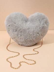 Girls' Plush Heart-Shaped Fluffy Handbag, Girls' Soft Small Shoulder Bag/Clutch With Metal Chain, Fun & Quirky Gag Gift, Best Autumn Wallet, Perfect Valentine's Day Gift, Heart-Shaped Wallet Matches Valentine's Day Dress Perfectly - Red - View 11