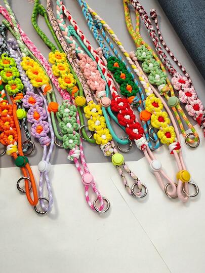 可调节花卉元素推拉支架 1 件装 花卉拼接可调节编织手机挂绳 春季礼物