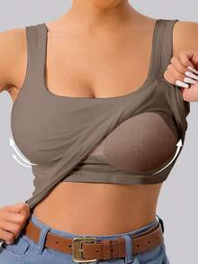 1PCS EssElegance, Sports Bra Tank Top With Removable Padded - Seamless Wire-Free Design For All Seasons, Yoga, Running, And Fitness​ - 咖啡棕 - 查看 1