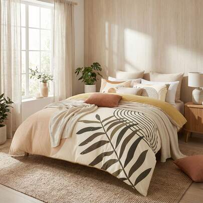 3-Piece Duvet Set Decoration Room Abstract Arch Sun Beige 2 Pillowcases 1 Duvet Set Polyester Material Sturdy And Machine Washable Suitable For Hotel Bedrooms Abstract Arch Sun Beige Modern Mid Century Boho Bedding Sets For All Seasons Queen King