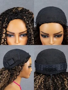 CURLYME Balayage Highlight Ombre Brown Kinky Curly Wear And Go Half Wig 3-In-1 Drawstring Human Hair Wig Seamless Natural Hairline 180% Density 16–28 Inch Glueless Beginner Friendly Christmas Gifts Daily Wear Travel Wig For Women - S1B/4/27 - View 8