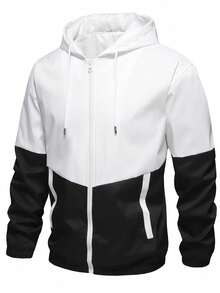 Men's Fashionable Casual Colorblock Tracksuit - Polyester Hooded Jacket And Pants, Machine Washable Sports - Black - View 9