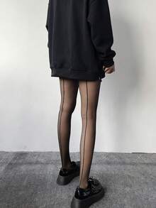 1/2/3/4/6 双装女士黑色竖条纹紧身时尚显瘦超薄连裤袜，性感优雅黑色竖条纹紧身裤（双面可穿） - 黑色 - 查看 6