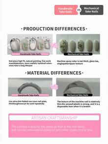 10片装，纯手工制作杏仁形美甲贴片，甜美少女美甲设计，中号杏仁形，亚克力浮雕美甲片，适合女性和女孩节日派对，纯手工制作可重复使用假指甲，附赠1个迷你指甲锉和1个贴纸标签。 - 彩色 - 查看 5