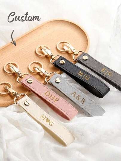 Chaveiro Personalizado (1 Peça), Pingente Personalizado Em Pu, Nome Ou Iniciais Personalizados Para Aniversário, Pingente/Chaveiro Em Pu Para Bolsa Feminina, Forro Requintado E Compacto Que Demonstra Qualidade Premium, Estilo Retrô Minimalista, Chaveiro Multifuncional Personalizado Em Pu Resistente A Arranhões, Acessório Para Bolsa.