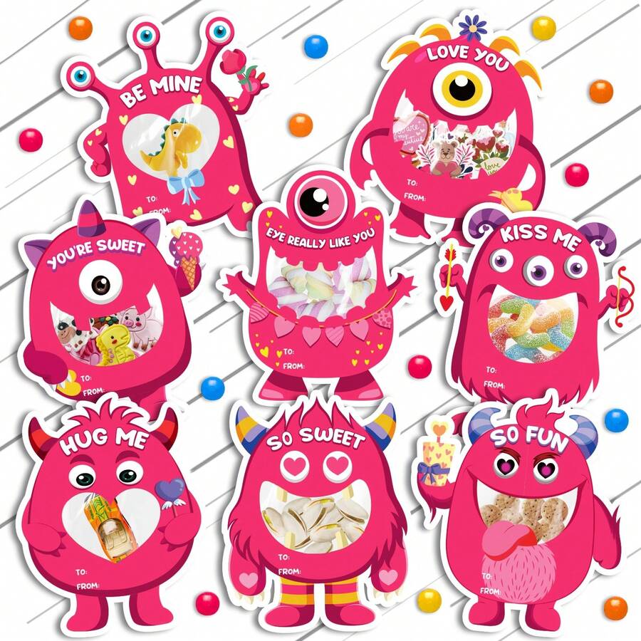 32 Pack Valentines Day Cards For Kid Classroom, Monster Happy Valentines Cards For Kids Candy, Funny Valentines Exchange Cards For School Boys Girls, Unique Valentine Party Favors Gifts - Màu Hoa hồng đỏ - Xem 1