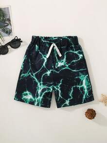 Boys' Lightning Print Elastic Waist Casual Versatile Shorts, Spring/Summer - Black - View 2