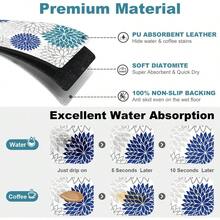 Findosom - 2 alfombrillas de secado de platos de 12 x 20 pulgadas y protector de salpicaduras de fregadero de 24 x 5.5 pulgadas súper absorbentes y cortables tapete de cocina con flores azules - Azul - Ver 3