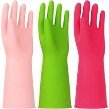 'HINSOCHA Rubber Cleaning Gloves Latex Free Dishwashing Gloves - 13'' Reusable Nitrile Gloves' - verderosarojo - Ver 1