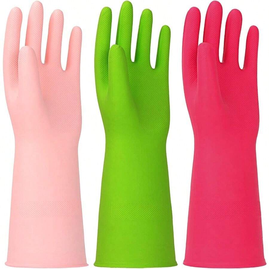 'HINSOCHA Rubber Cleaning Gloves Latex Free Dishwashing Gloves - 13'' Reusable Nitrile Gloves' - verderosarojo - Ver 1