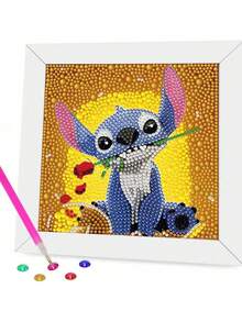 Disney Embroidery Diamond Painting Kit, Includes Tools, Handmade DIY Relaxing Art Decor Gift, Suitable For Valentine's Day, Thanksgiving Gift (The Picture Shows The Finished Product, You Need To Make It Yourself After Purchase) (The Set Includes Canvas, Diamonds, Tool Kit And White Plastic Frame)