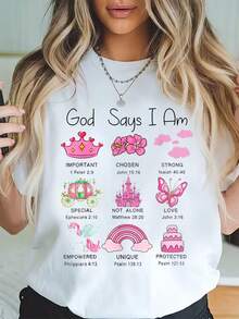 100% Algodón Camiseta de Jesús Impresión Camiseta de Algodón para Verano, Top de Manga Corta Suave para Mujeres, Camiseta Estilosa y Cómoda para Mujeres Camisetas Gráficas - Blanco - Ver 1