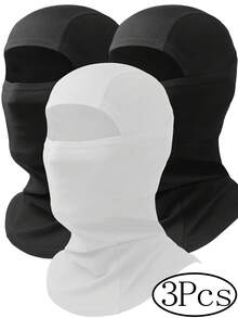 3Pcs/1pc Unisex All-Season Balaclava Ski Mask - Black & White Windproof Double-Layer Face Mask For Skiing & Cycling - Thermal Cold Weather Protection, Breathable Polyester Fabric, Sporty Outdoor Full Head Cover - Multi-Purpose For Spring, Summer, Fall & Winter