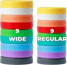 Bedgeta 18 Pack 9 Wide Mouth &Amp; 9 Regular Mouth Mason Jar Lids With Silicone Rings,Thickened Leak-Proof Lids Fit Ball,Kerr And More, 86mm &Amp; 70mm Plastic(Grey): Home &Amp; Kitchen - Color 5 - 查看 1