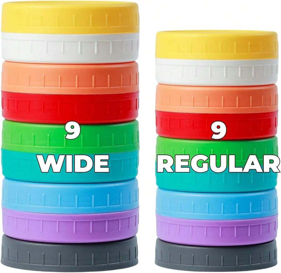 Bedgeta 18 Pack 9 Wide Mouth &Amp; 9 Regular Mouth Mason Jar Lids With Silicone Rings,Thickened Leak-Proof Lids Fit Ball,Kerr And More, 86mm &Amp; 70mm Plastic(Grey): Home &Amp; Kitchen - Color 5 - 查看 1