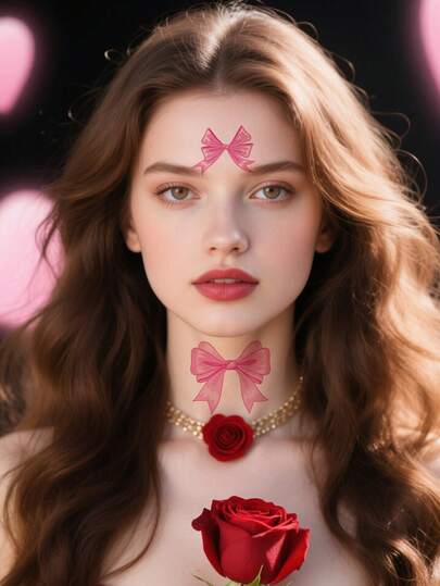 4 Sheets Temporary Tattoos, Sweet Pink Bow Print Design, Fake Tattoo Waterproof Long Lasting , Suitable For Charming Lady And Girls In Party Festival Makeup, Disposable Use, Festival Accessories