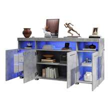 140*40*70cm Side Table, Living Room High-Gloss Side Cabinet With LED Light, Wide Sideboard, Tempered Glass Side Cabinet With 3 Compartments, White - Grey - View 6