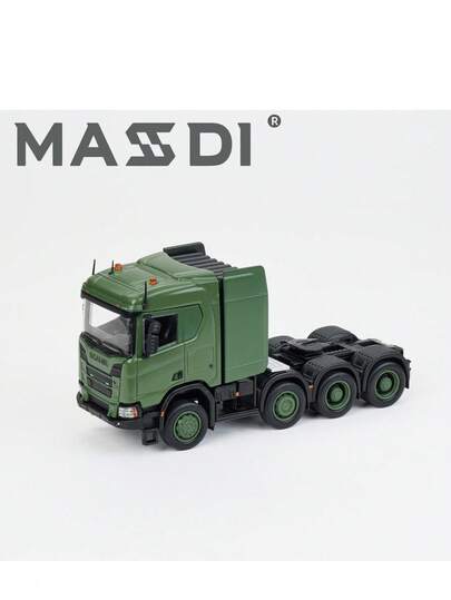 1:64 比例斯堪尼亚军绿色/民用蓝色卡车 + 斯堪尼亚 8 轴半挂低平板拖车（蓝色），操控流畅，收藏级压铸模型，做工精细，逼真还原，适合模型车爱好者，可作为万圣节、圣诞节、生日、情人节礼物或桌面摆件。