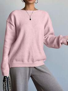 Joy Knit 女款新款秋冬毛衣 - 秋冬情人节毛衣 - 背面镂空蝴蝶结设计，双面套头长袖冬季毛衣 - 粉色 - 查看 4