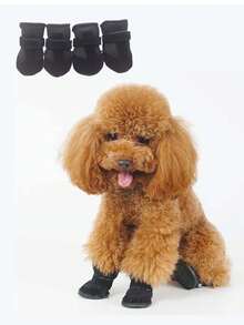 4 đôi giày cho chó, giày cho thú cưng, ủng thoáng khí bảo vệ bàn chân chó, giày chống trượt cho chó và tất cho mèo, thích hợp cho mặt đất nóng ngoài trời vào mùa hè và mặt đất có tuyết vào mùa đông. - màu đen - Xem 1