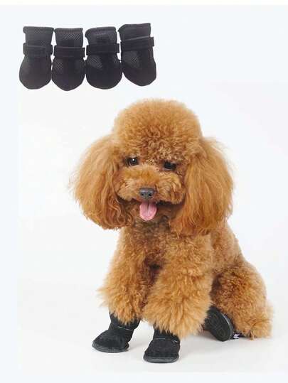 4 Pairs Dog Shoes, Pet Shoes, Breathable Dog Boots Paw Protector, Anti-Slip Dog Shoes Cat Socks, Suitable For Outdoor Hot Ground In Summer And Snowy Ground In Winter