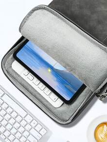 1pc Polyester Material Pink Lightweight Zipper Large Capacity Multi-Layer Electronic Notebook With Padded Travel Protective Case, Suitable For 8"/11"/12.9" Tablets - Light Grey - View 9