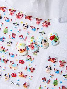 O foaie de autocolante pentru unghii de Ziua Îndrăgostiților. Autocolante colorate în stil graffiti cu model creativ de cățeluș drăguț, brad de Crăciun, skateboard, măr. Stil Y2K. Potrivit pentru arta unghiilor DIY. Autocolante decorative. Autocolante drăguțe cu desene animate. Autocolante impermeabile în stil cuplu. Unghii. - Multicolor - Vizualizare 3