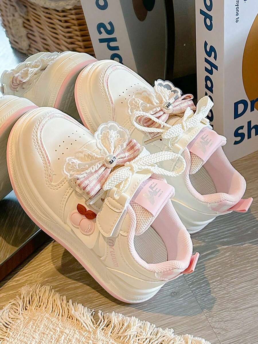 Spring/Autumn New Cute Bow Design Kids Sports Shoes, Comfortable Soft Bottom Girls Casual Sneakers, Student Running Shoes - Pink - View 1