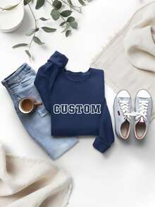 Sudadera universitaria personalizada - Se puede personalizar con tu texto, regalos personalizados, sudaderas personalizadas, regalos para el Día de la Madre, cumpleaños - Azul Marino - Ver 8