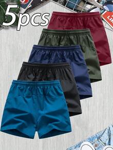 5pcs Men's Summer Ice Silk Cool Touch Sports Shorts, Casual Shorts For Running, Fitness, Training, Boyfriend Style - Multicolor - View 2