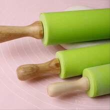 1pc Silicone Rolling Pin With Wooden Handle, Home Use Non-Stick Dough Roller, Baking Tool, Kitchen Utensil - Multicolor - View 7