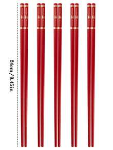 5 Pairs Chinese Chopsticks Reusable Fiberglass Dishwasher , 9.6 Inch/24.3cm Matte Non-Slip Family/ Hotel/ Restaurant Japanese Chop Sticks,Chop Sticks For Family Restaurant- Red,Christmas&New Year Chopstick Gift, Traditional Red - Red - View 8