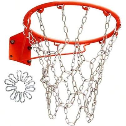 Heavy Duty Stainless Steel Chain Basketball Net, Outdoor Hanging Basket With 12 Hooks To Fit Most Standard Hoops Including Indoor Gyms, No Need To Worry About Rust.