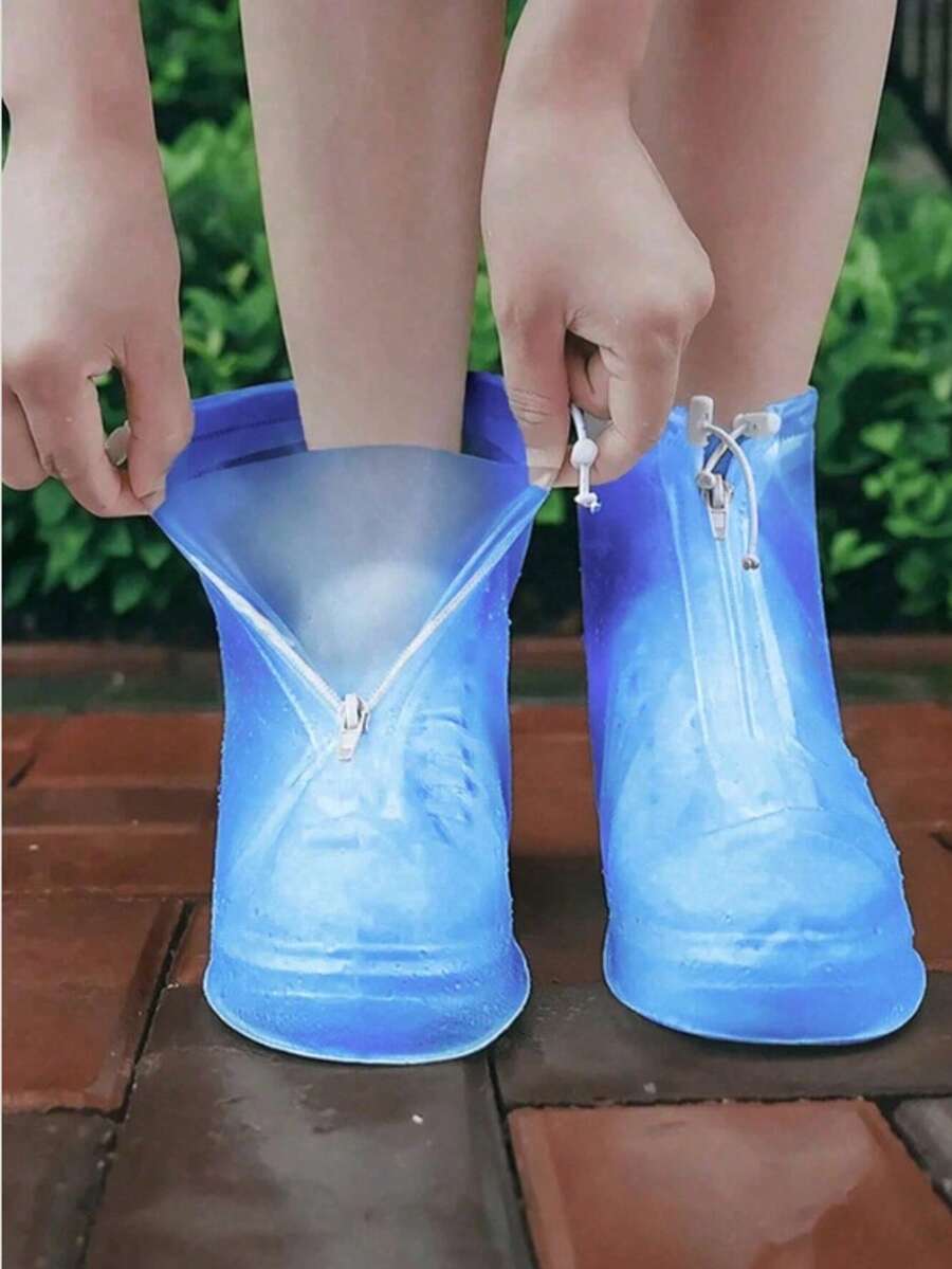 1双蓝色透明塑料抽绳防水雨鞋套，[L，XL] 尺码可选，防滑，防水，可重复使用，户外配件，适合学校、办公室、家庭、旅行、鞋子收纳保温、闺蜜节、狗狗、嘉年华、春夏精选、伴娘礼物、房间、卧室装饰、海滩、旅行、男士、女士、度假、妇女节、旅行必备、婚礼回礼、Y2K、卧室、汽车配件、厨房装饰、可爱小物 - 藍色 - 查看 1