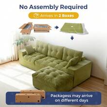 MAXYOYO 104"Modular Sectional Cloud Couch With Ottoman,Oversized L-Shaped Corduroy Sofa,Cloud Boneless Couch With Layered Cushion For Living Room - màu xanh lá - Xem 2